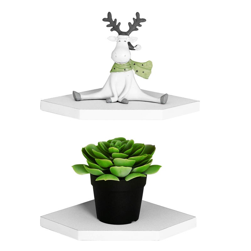WELLAND 7-Inch Floating Corner Shelves Set of 2, Wall Mounted Storage Shelf with White Finish for Bedroom, Living Room, Bathroom, Display Shelf for Small Plant, Photo Frame, Toys and More - Image 1